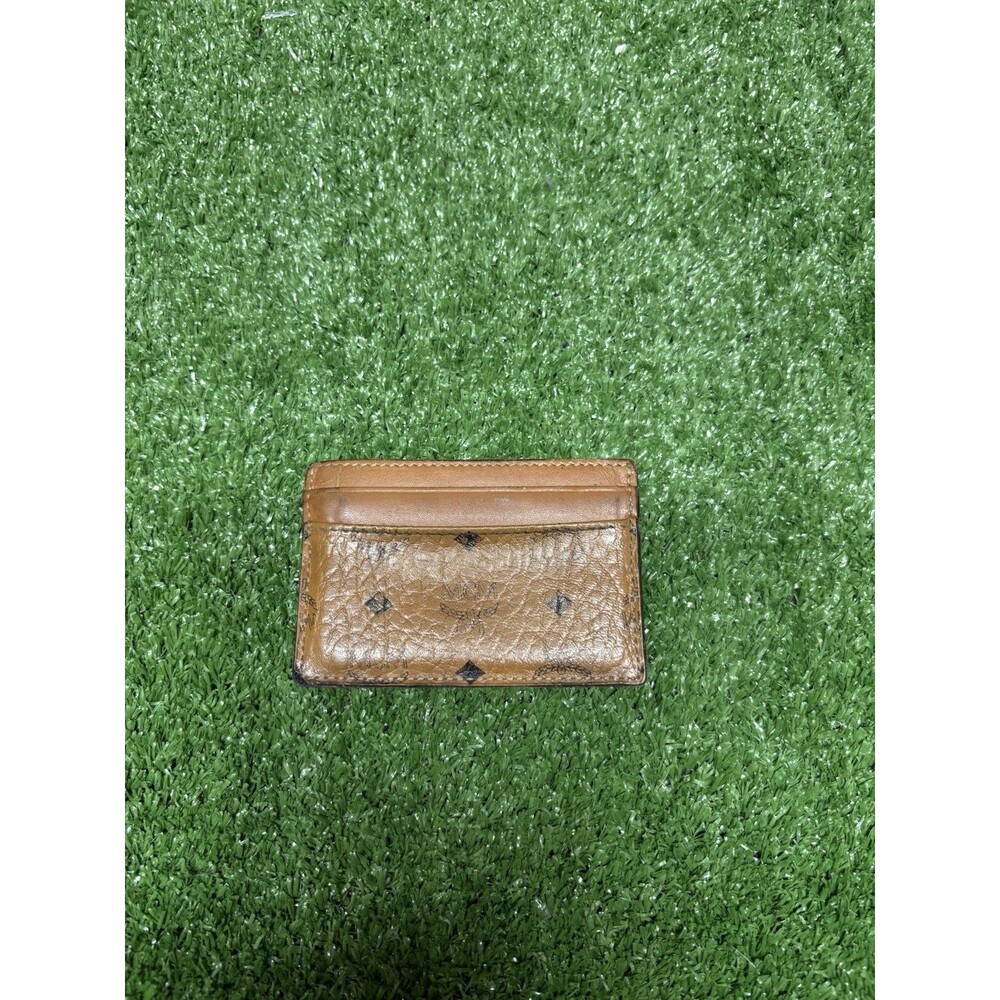 Mens Womens Authentic MCM Visetos Credit Card Holder Wallet Cognac Brown